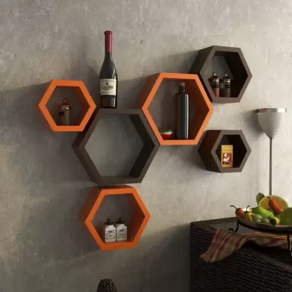 Samrah Hexagon Shape Wall Mounted Shelf Rack Designer for Living Room Set of 6 1299Rs only/-